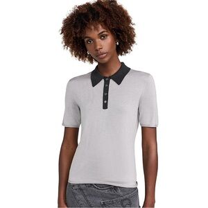 Theory Contrast Easy Polo Shirt Grey Black‎ MEDIUM